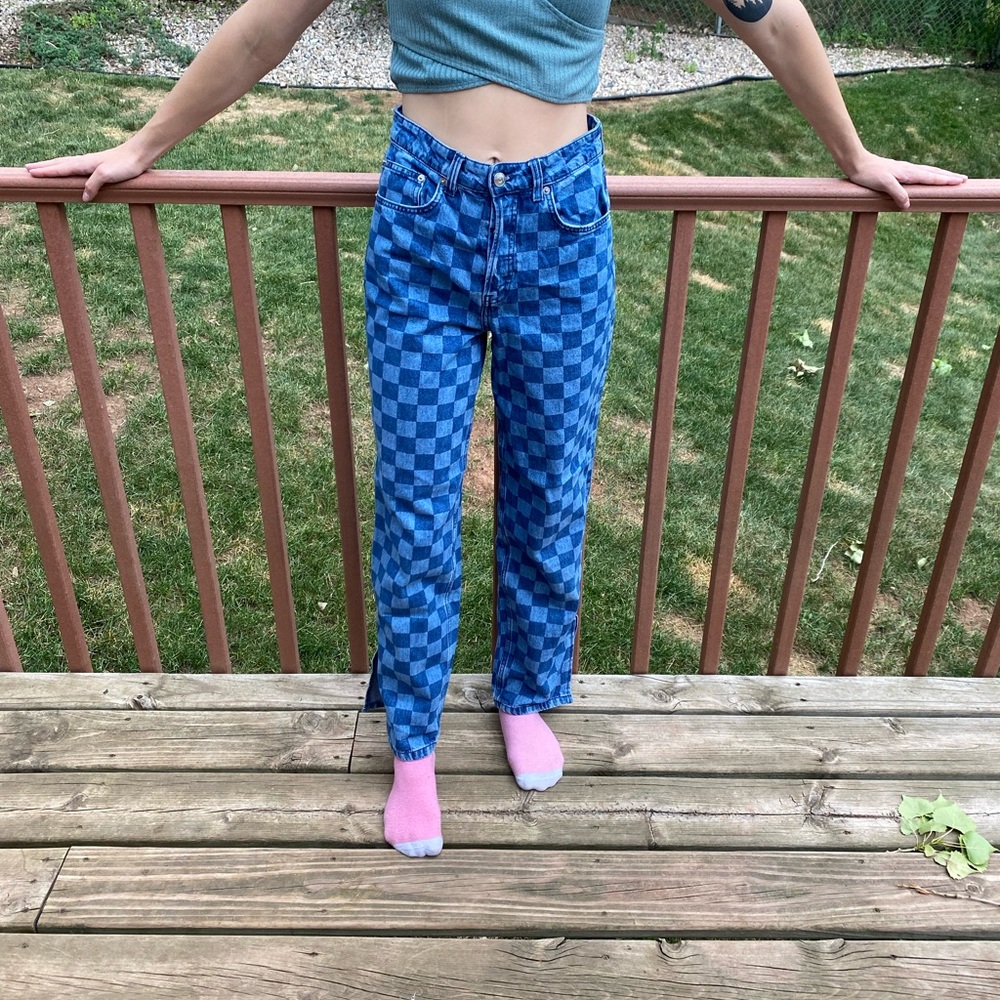 Checkered Straight Leg Jeans from H&M